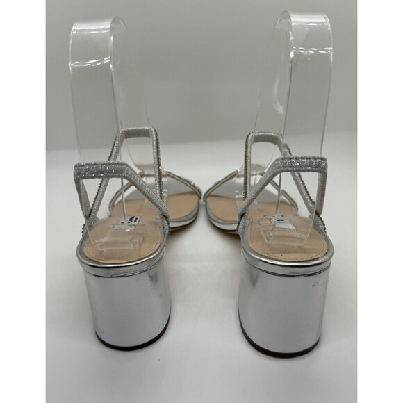 Nina Nissy True Silver Ankle Strap Rhinestone Block Heel Sandal SZ6 1/2 - Picture 6 of 9